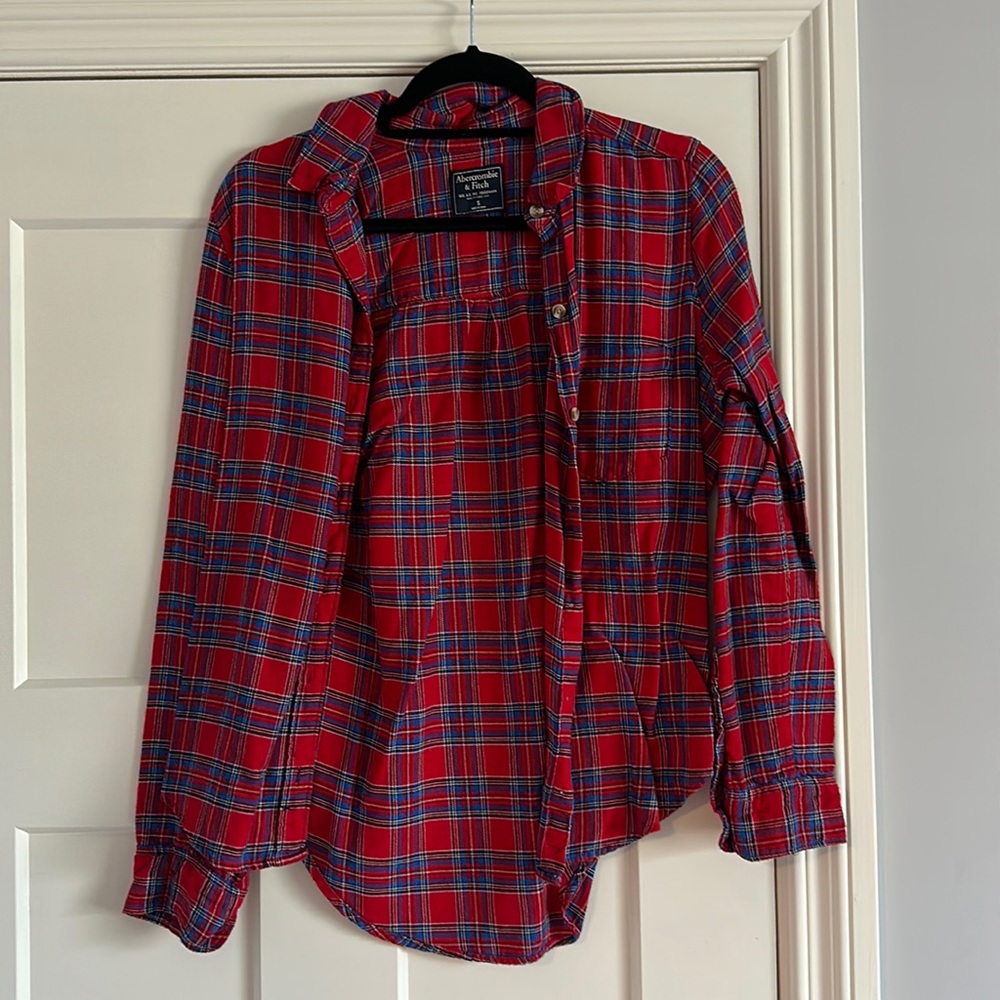 Abercrombie flannel, color-red, size-small